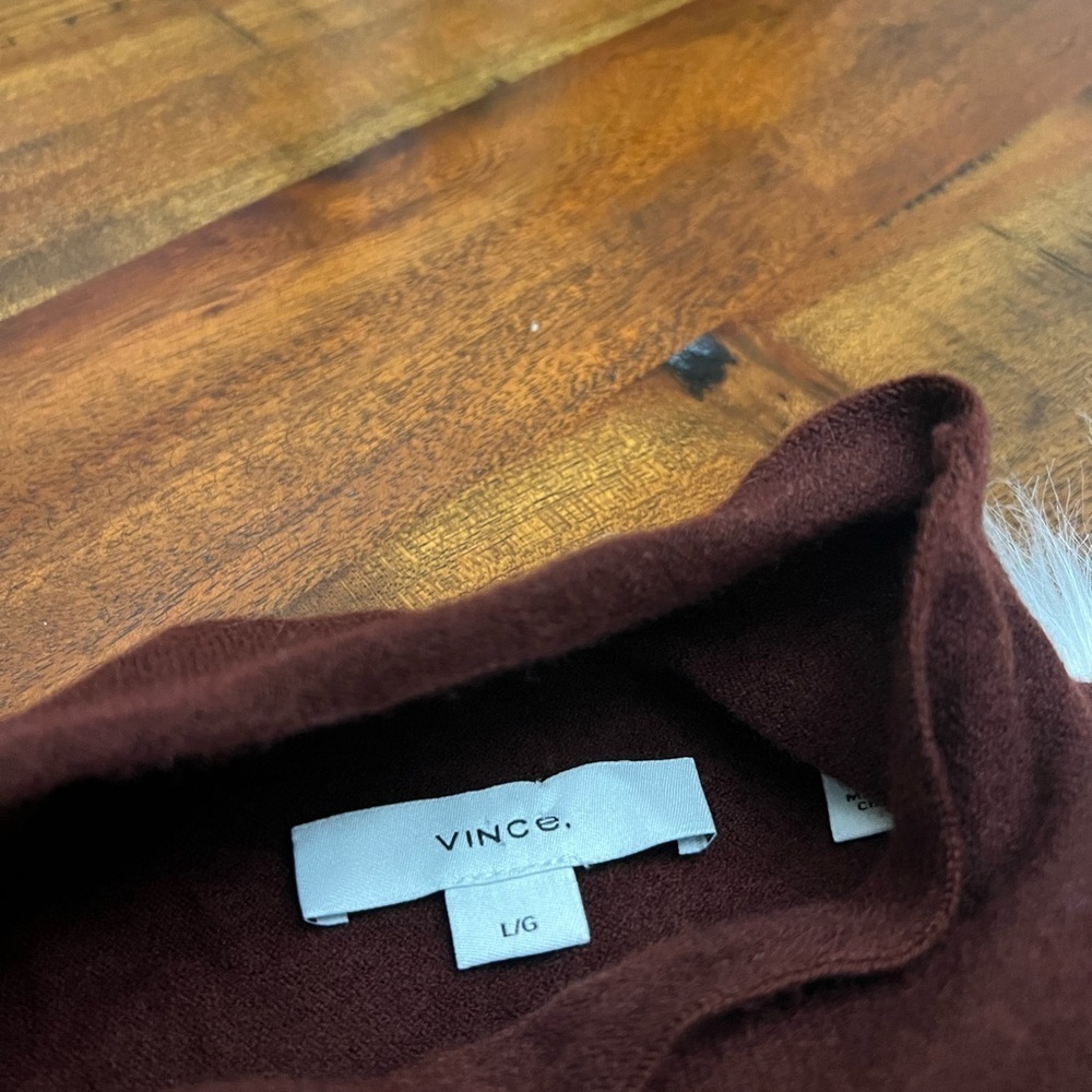 Vince Wool Cashmere Mock Neck Sweater L Burgundy Wine Soft Luxe Minimalist - Picture 3 of 4